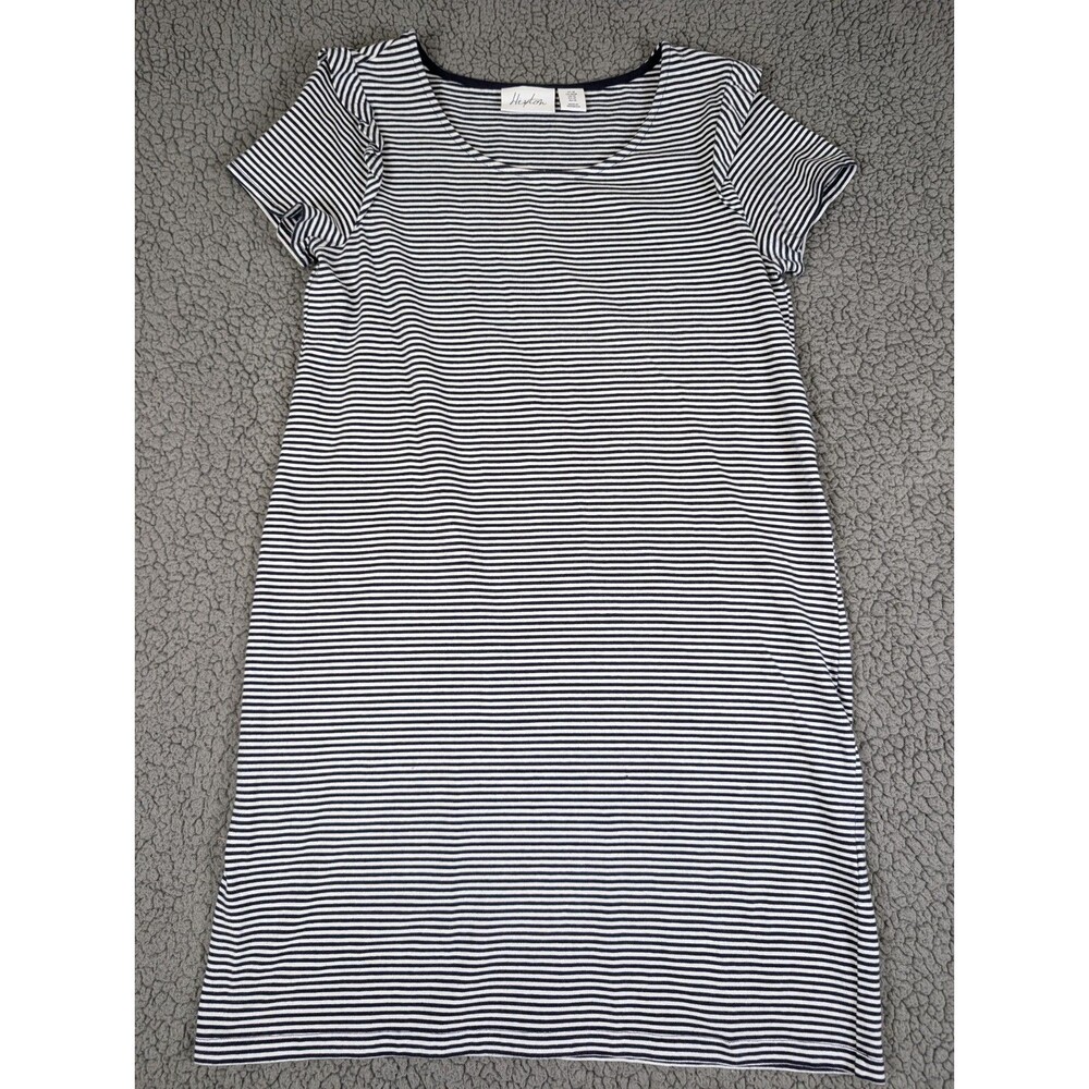 Heyton Midi Dress Blue White Striped Short Sleeve Sz Medium Coastal Nautical
